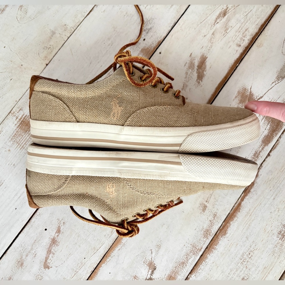 POLO Ralph Lauren Vaughn burlap suede sneakers preppy academia casual boat shoes - Picture 9 of 15